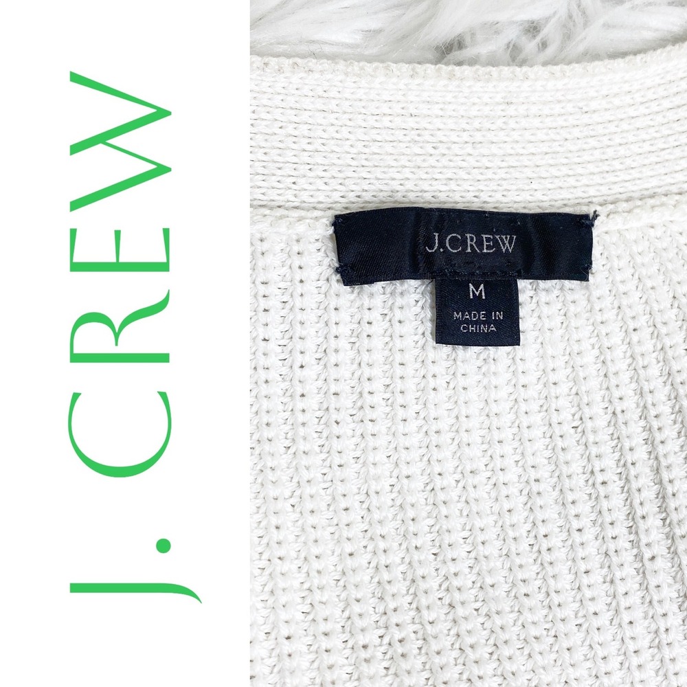 J.Crew Re-Imagined Ribbed Cardigan Women Medium Ivory Cotton Cashmere Cozycore - Picture 4 of 11